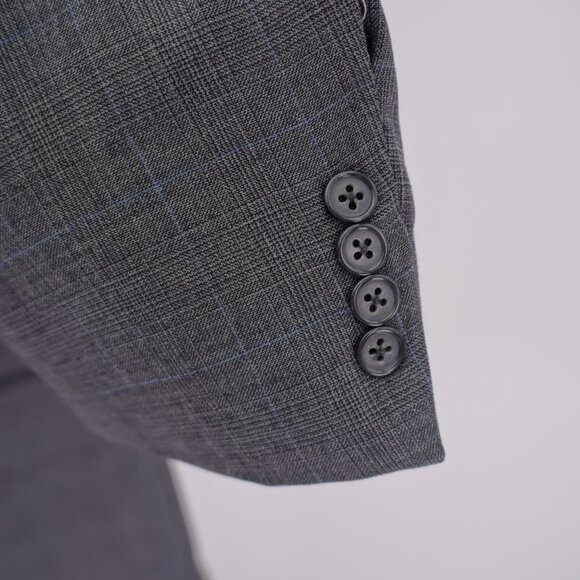 DAMAGED Hart Schaffner Marx Wool Gray Plaid Blue Windowpane Blazer 42L 2 Button - Picture 4 of 13